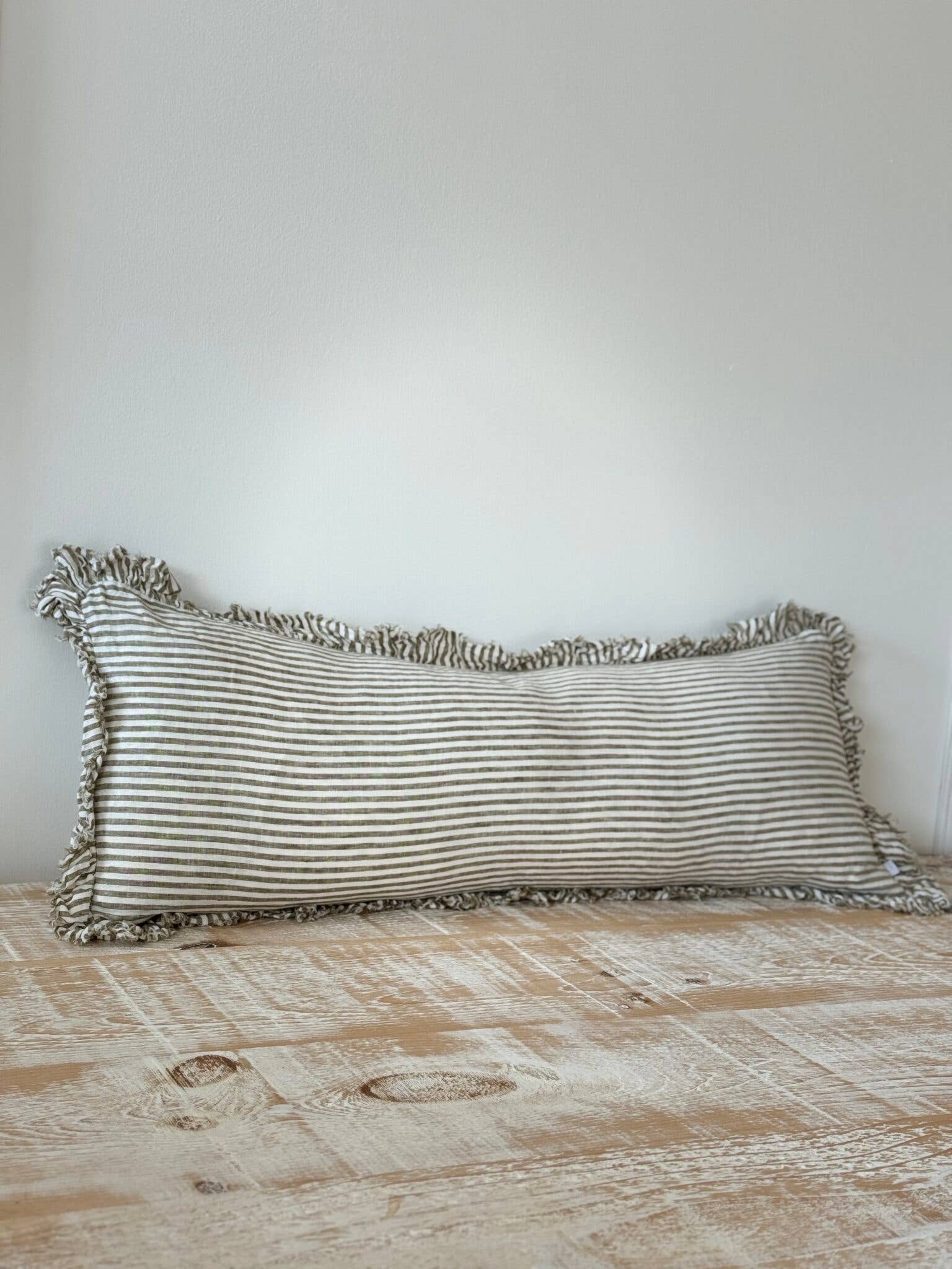 Hallie Bolster Linen Cushion Cover |Olive Stripe